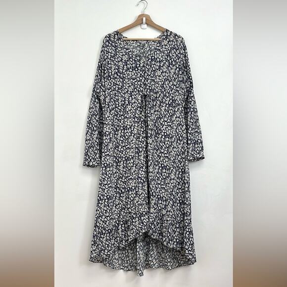 Rails Jade Navy Camellia Floral Feminine V-Neck Tie Waist High-Low Midi Dress XL - Picture 2 of 16